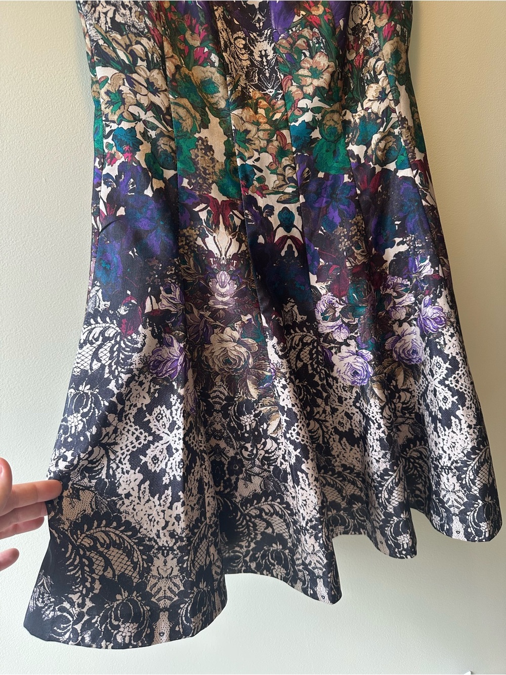 Dressbarn Sleeveless Floral Brocade A-Line Dress in Purple, Teal, Black - Picture 2 of 8